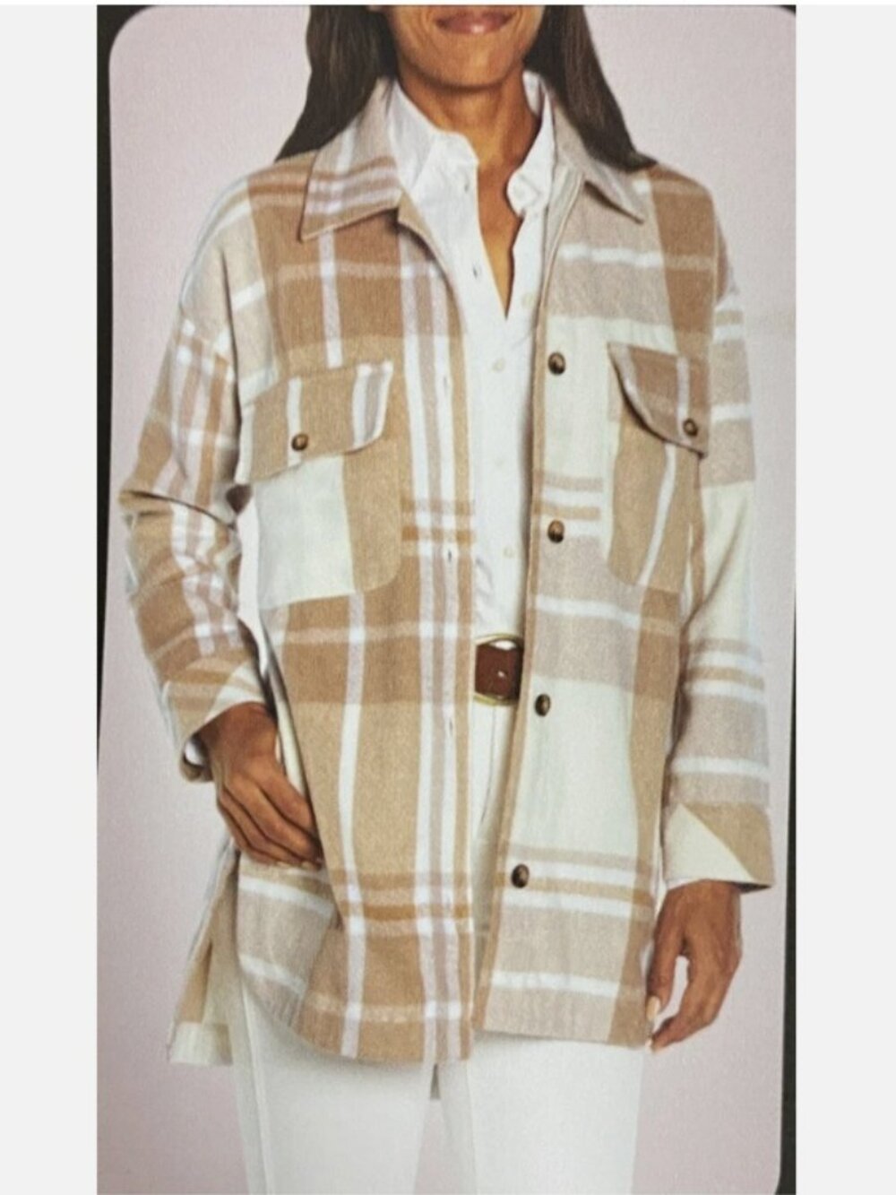 Banana Republic Camel Brown Plaid Shacket Wool Blend Oversized XS